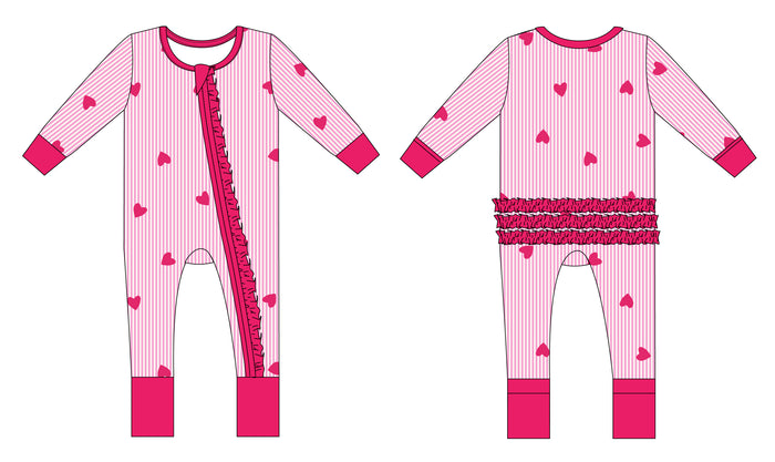 Pinstripe Pink Hearts Ruffle Convertible Romper