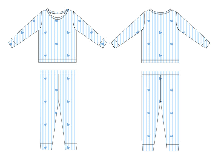 PREORDER: Pinstripe Blue Hearts Bamboo Pajama Set