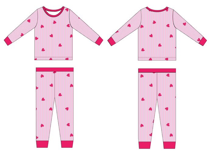 PREORDER: Pinstripe Pink Hearts Bamboo Pajama Set