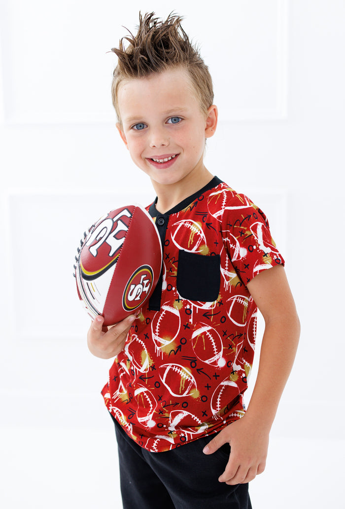 Graffiti Football Henley T-Shirt : RED AND GOLD
