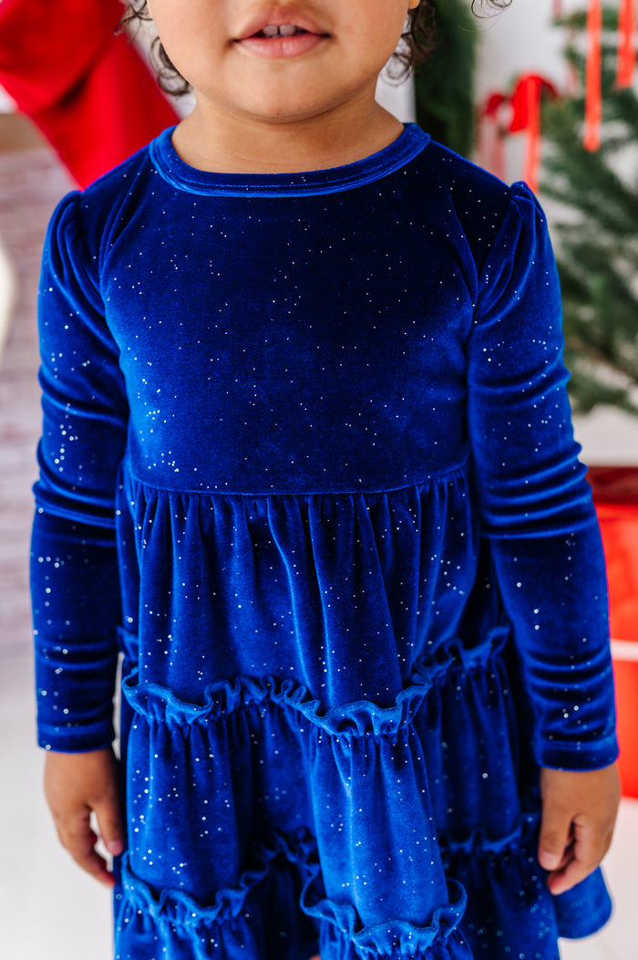 PRE SALE: Sapphire Velvet Tie Back Dress