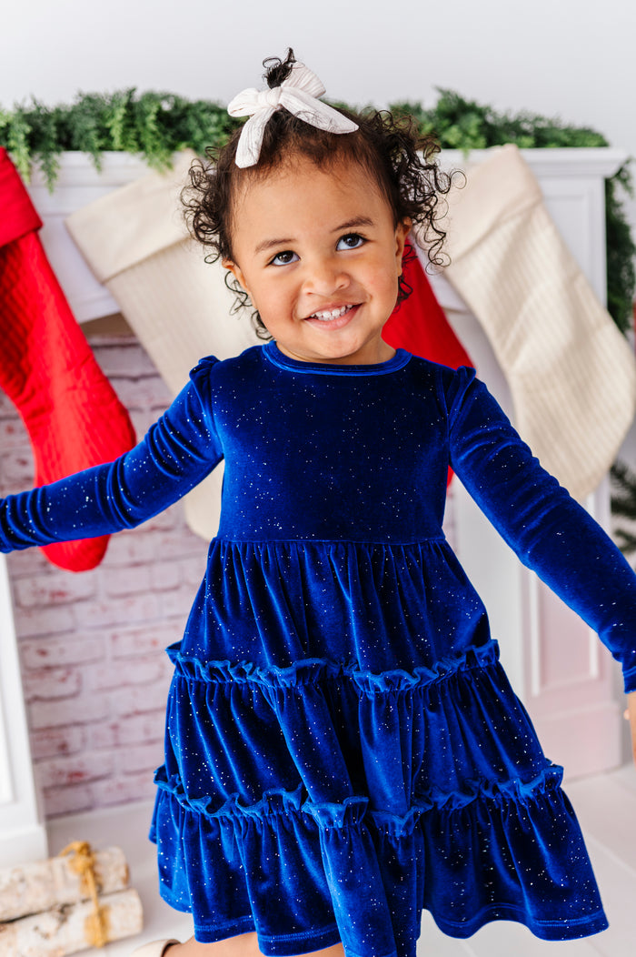 PRE SALE: Sapphire Velvet Tie Back Dress