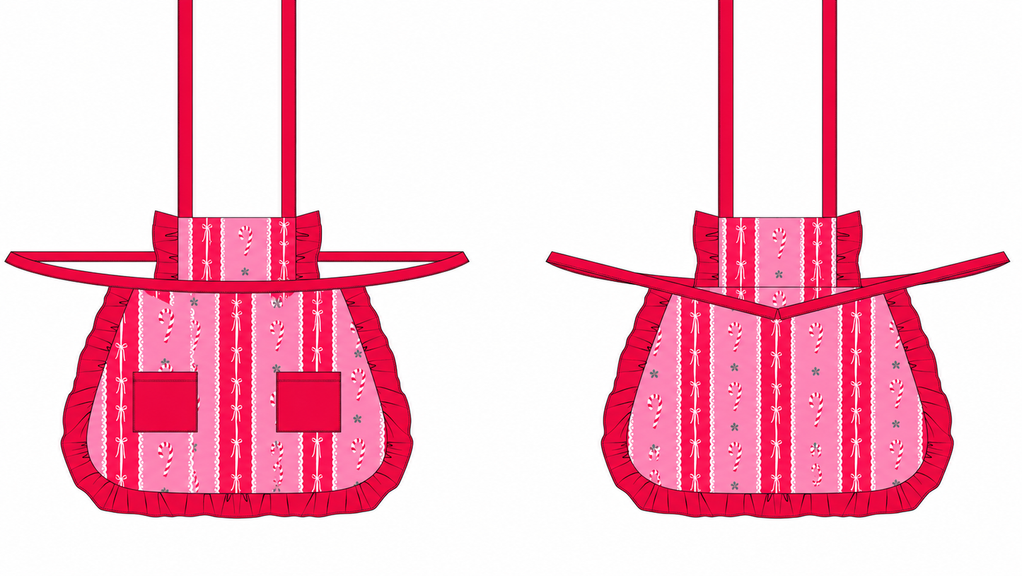 PRE- ORDER: Candy Cane Stripes Ruffle Baking Apron