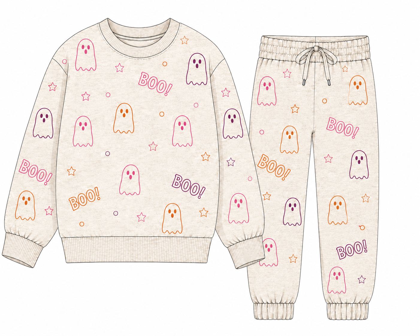 PRE ORDER: Cozy Ghosts Jogger Set: OATMEAL HEATHER