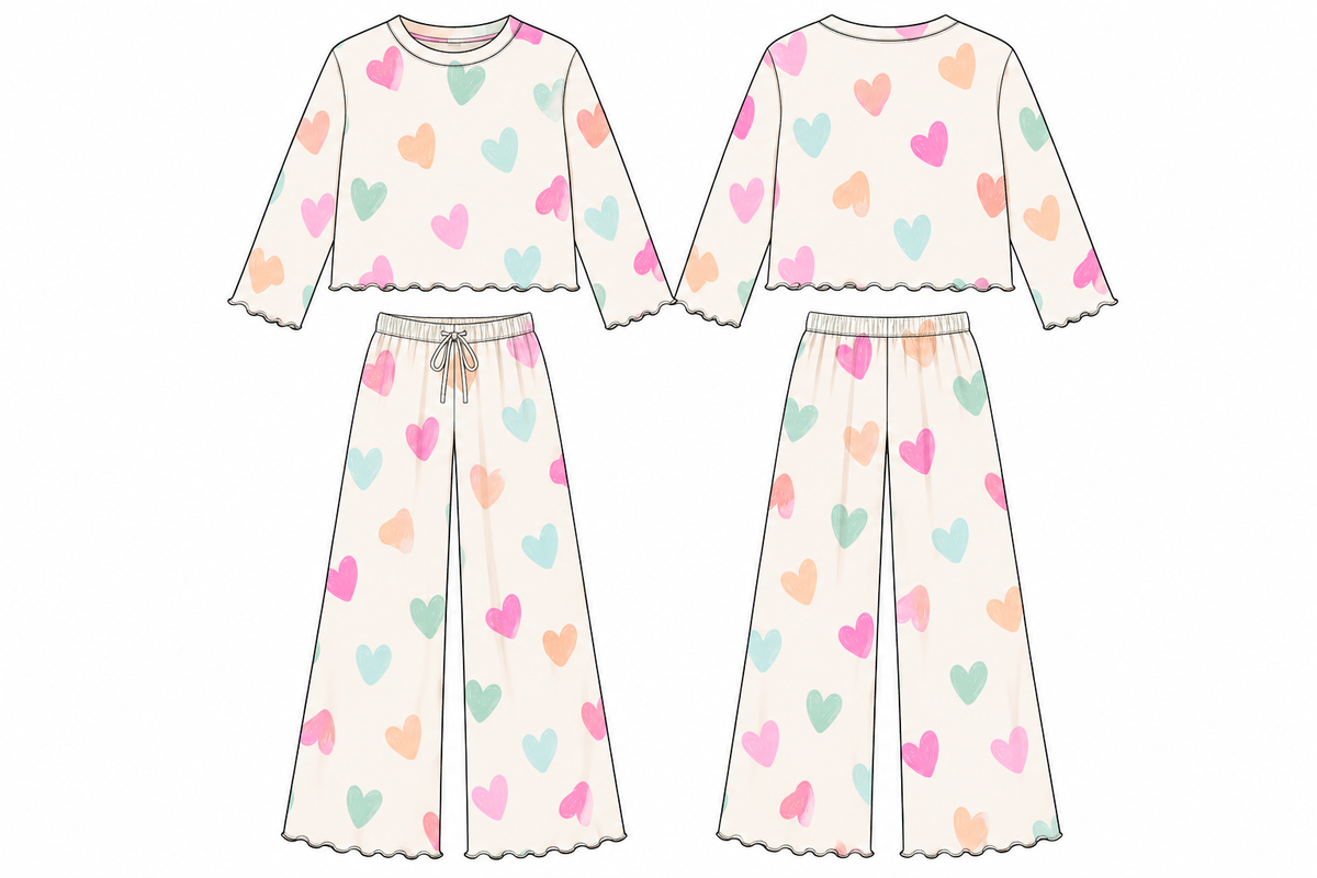 Doodle Hearts Lettuce Hem Bamboo Set