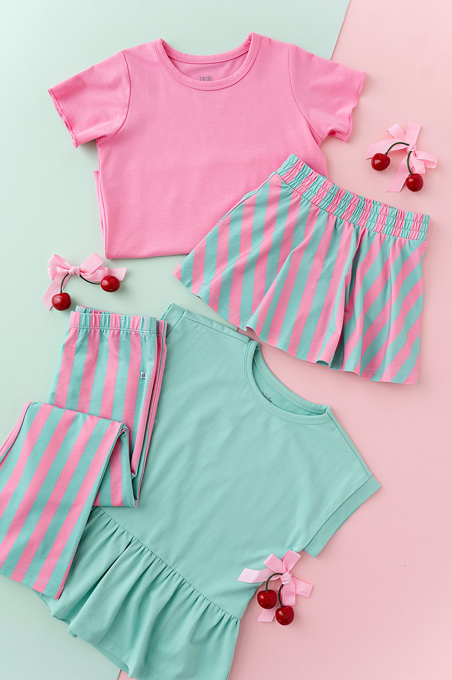 Pink/Green Stripe Bamboo Skort