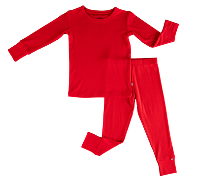scarlet ribbed 2-piece pajamas