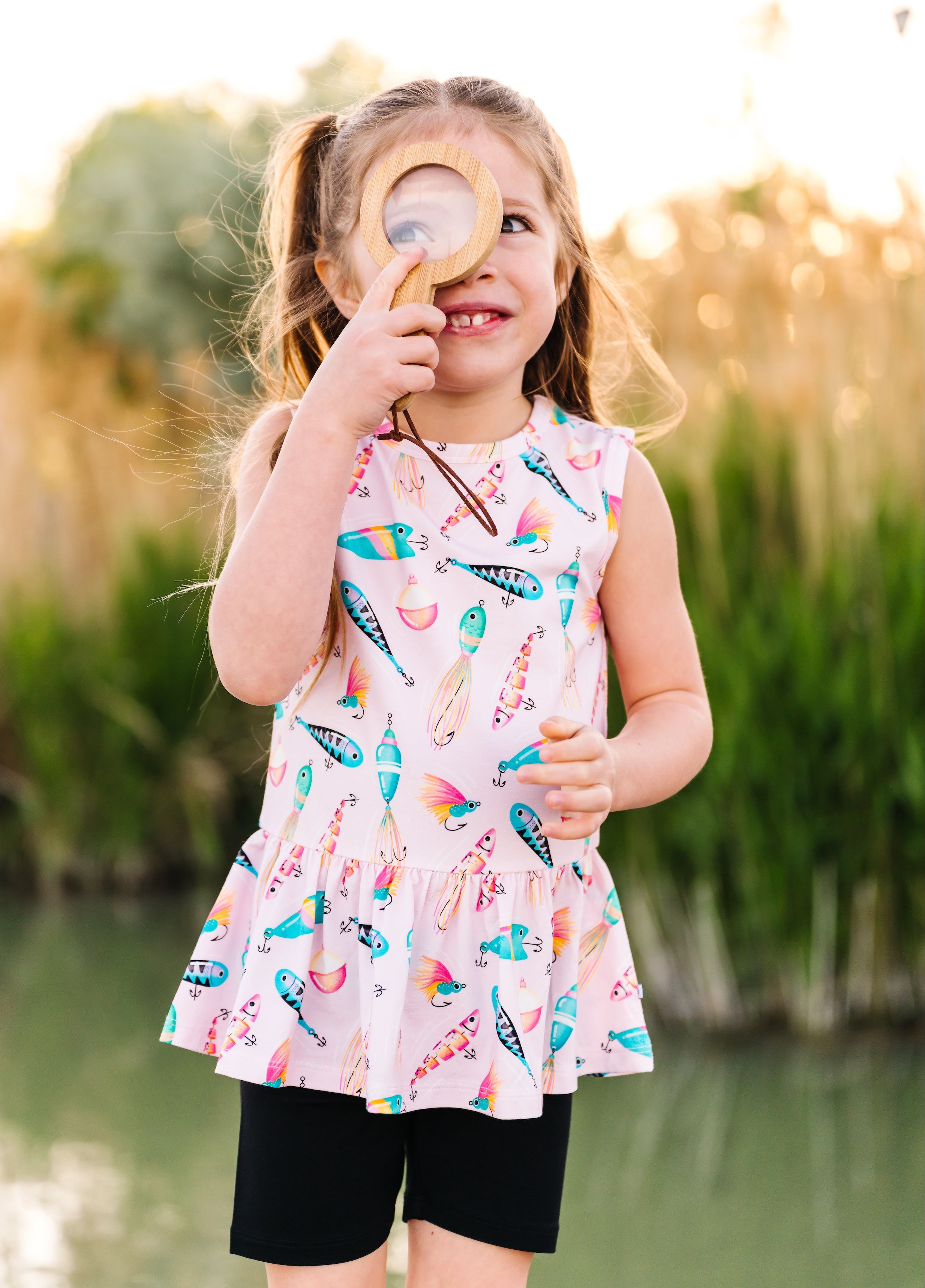Gone Fishing Pink Bamboo/Cotton Peplum Top