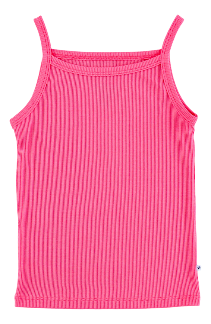 Pink ribbed tank top on a white background