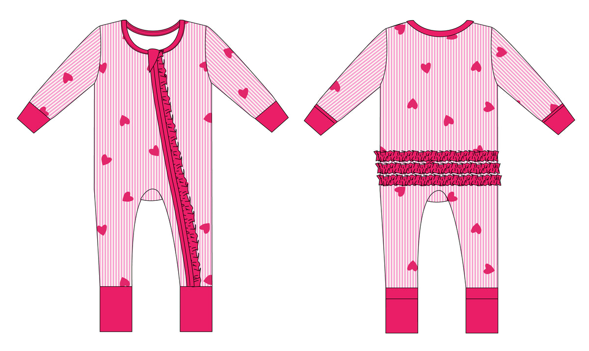 Pinstripe Pink Hearts Ruffle Convertible Romper