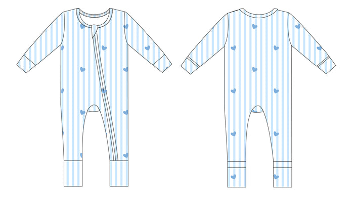 PREORDER: Pinstripe Blue Hearts Convertible Romper