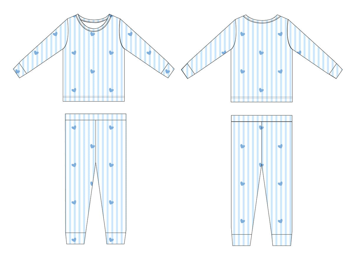 Pinstripe Blue Hearts Bamboo Pajama Set