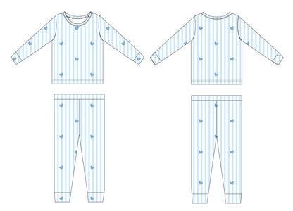 Pinstripe Blue Hearts Bamboo Pajama Set