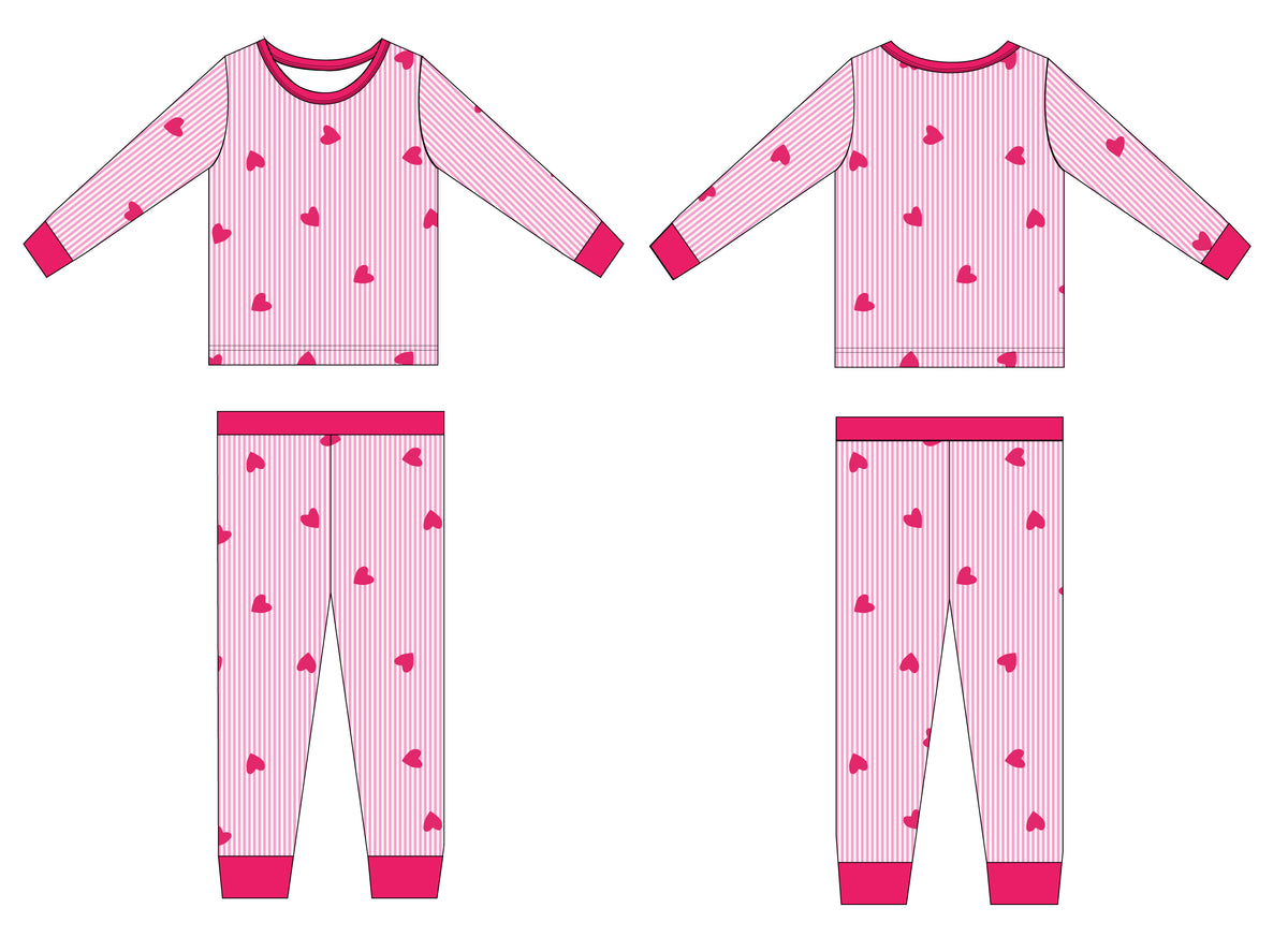 Pinstripe Pink Hearts Bamboo Pajama Set