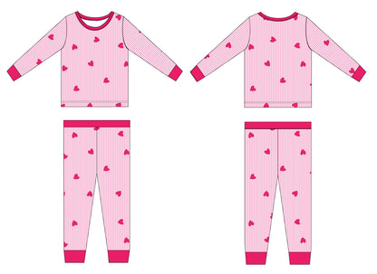 Pinstripe Pink Hearts Bamboo Pajama Set