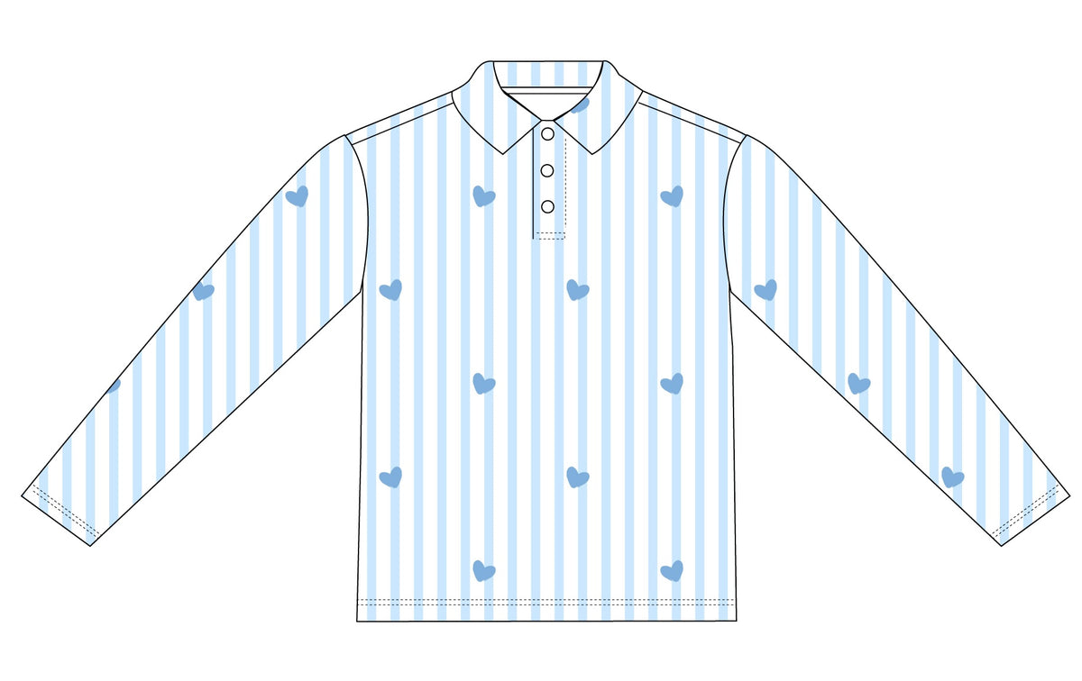 Pinstripe Blue Hearts Bamboo Polo Shirt