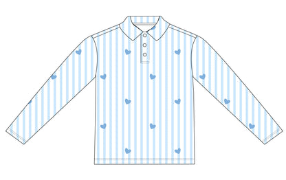Pinstripe Blue Hearts Bamboo Polo Shirt