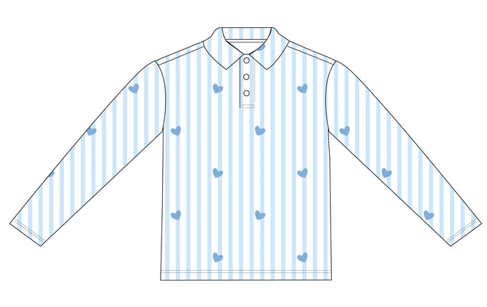 Pinstripe Blue Hearts Bamboo Polo Shirt