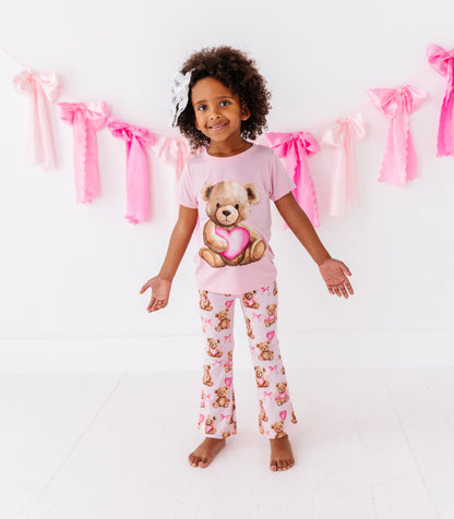 Toddler wearing soft bamboo cotton Valentine pants by Birdie Bean