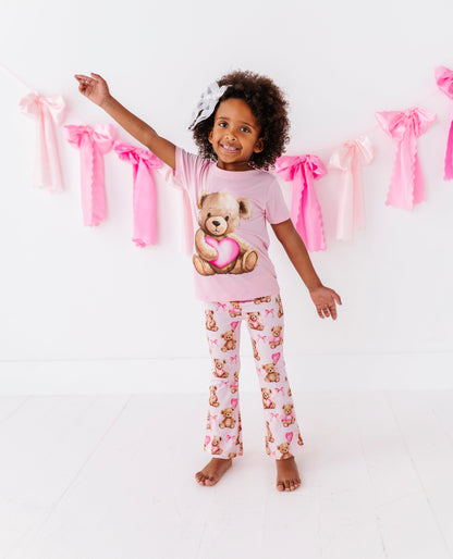 Beary Sweet pink bamboo pants paired with matching teddy graphic top