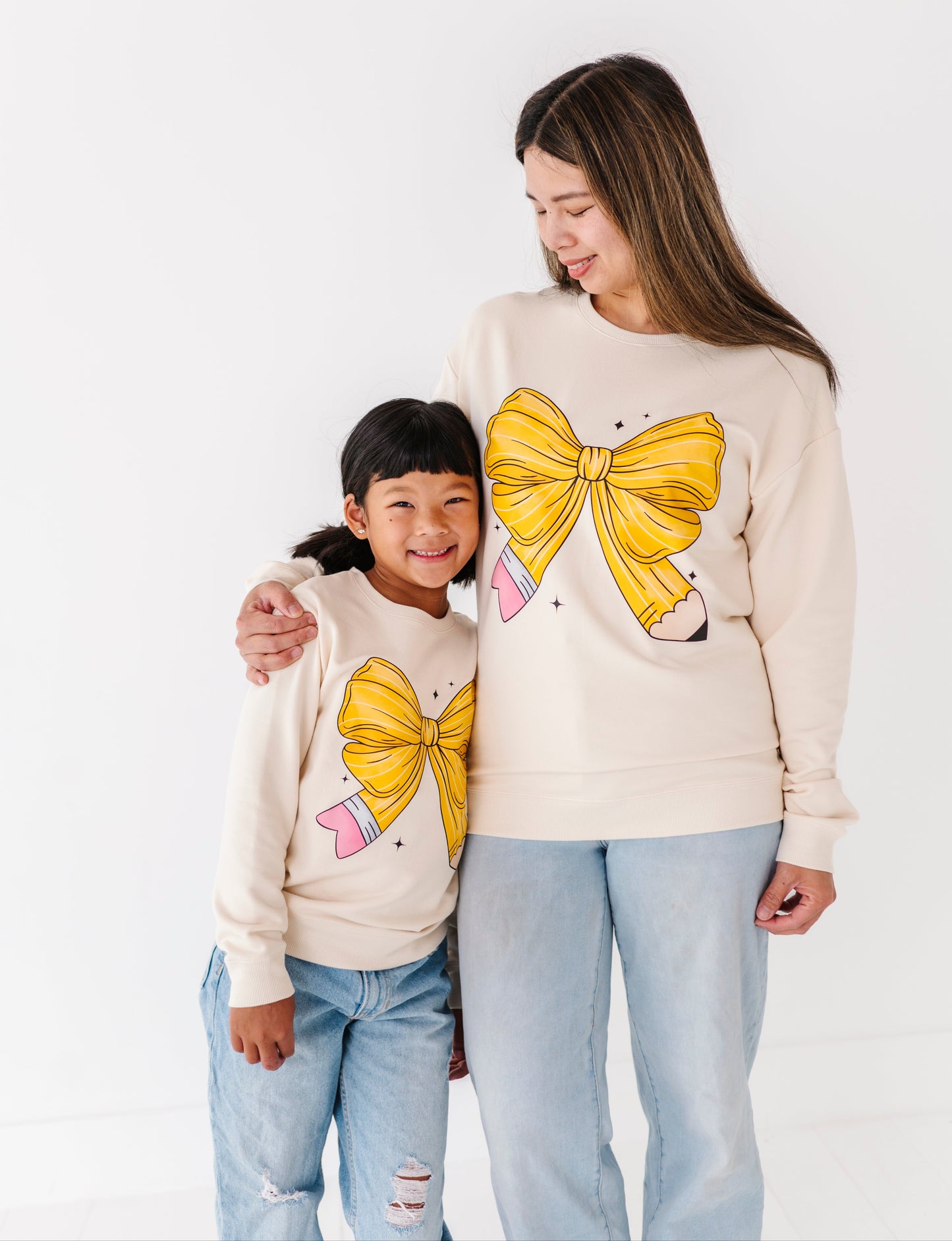 Pencil Bow Crewneck Sweatshirt- ADULT