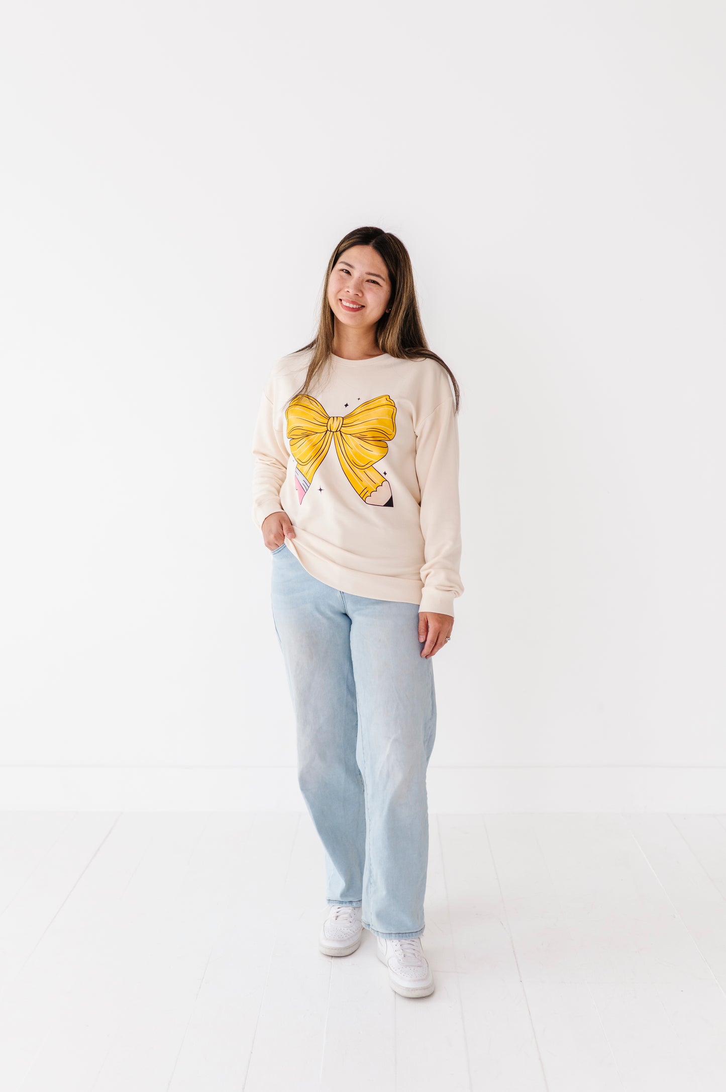 Pencil Bow Crewneck Sweatshirt- ADULT