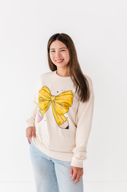 Pencil Bow Crewneck Sweatshirt- ADULT