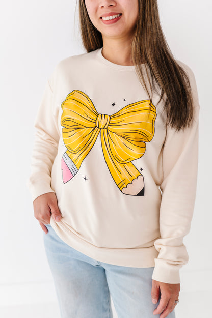 Pencil Bow Crewneck Sweatshirt- ADULT