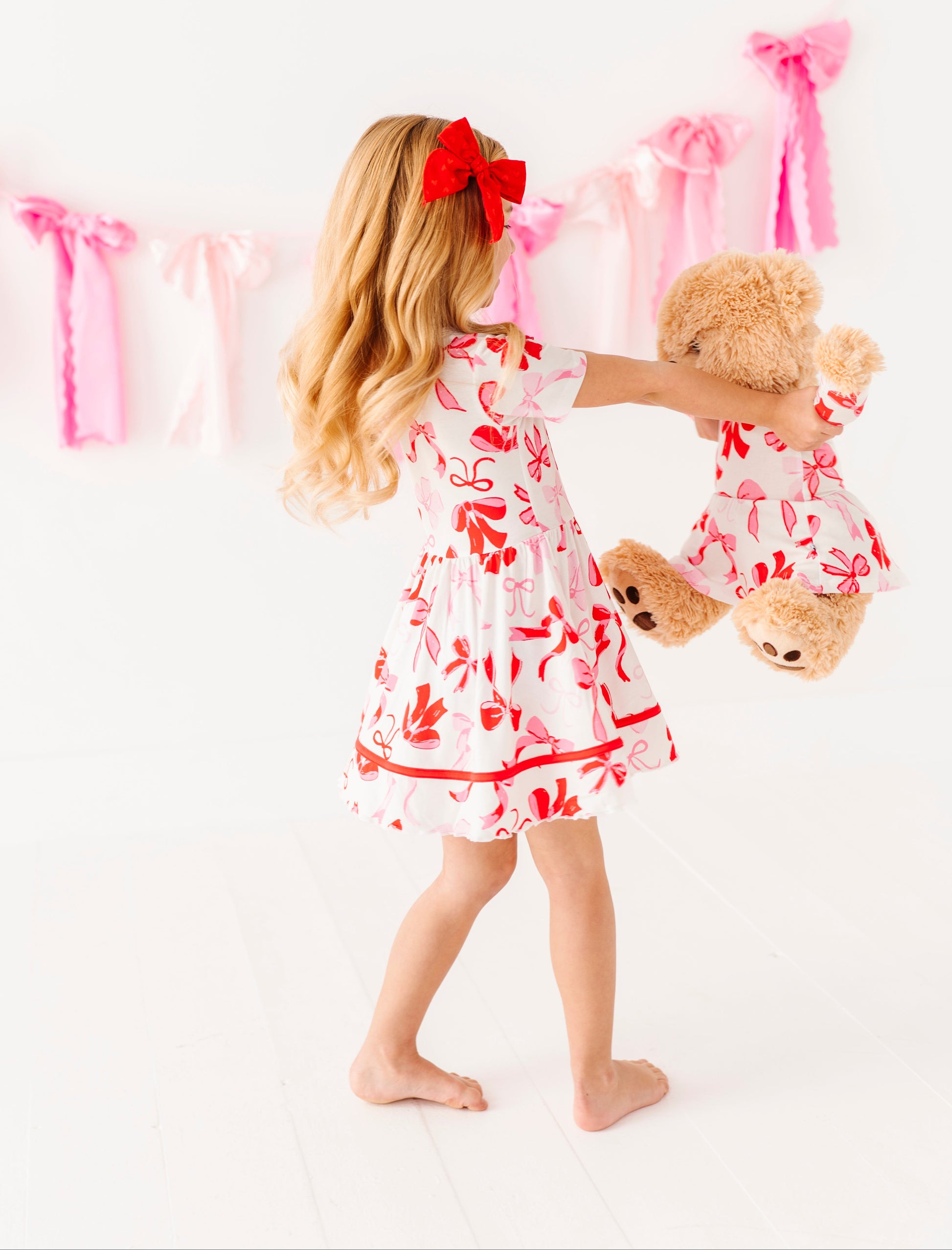 Child wearing soft bamboo dress with full twirl skirt