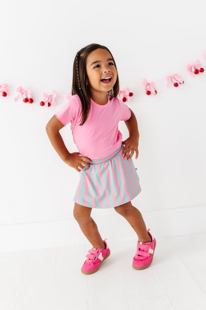 Pink/Green Stripe Bamboo Skort