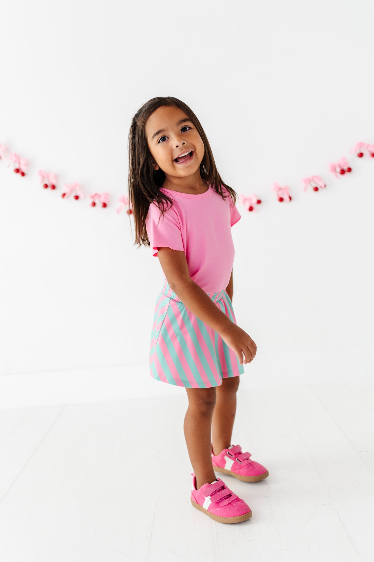 Pink/Green Stripe Bamboo Skort