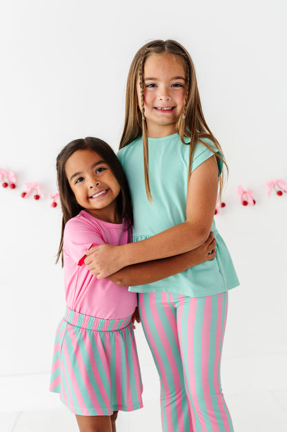 Pink/Green Stripe Bamboo Skort
