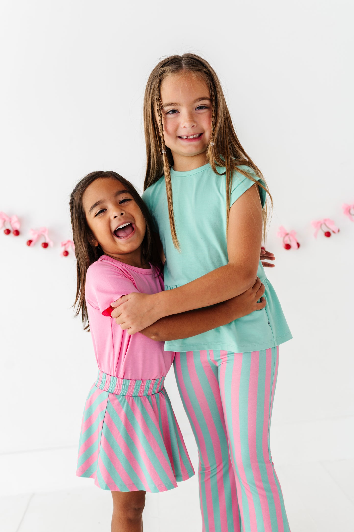 Pink/Green Bamboo/Cotton Peplum Top Set