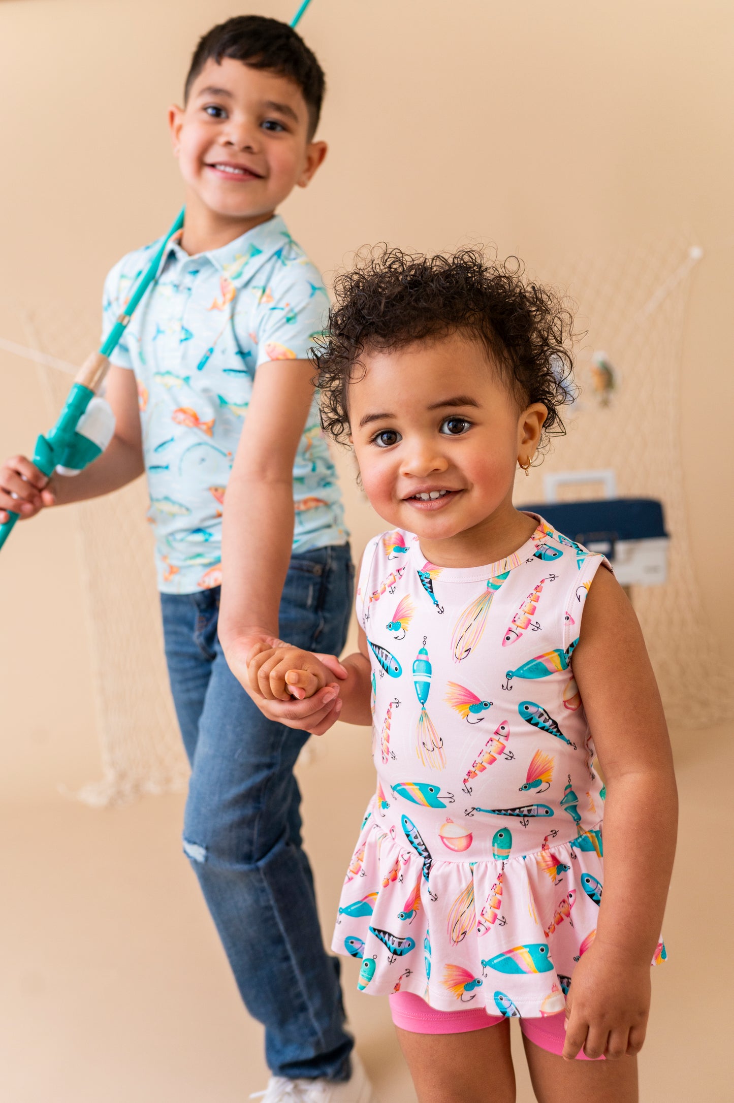 Gone Fishing Pink Bamboo/Cotton Peplum Top