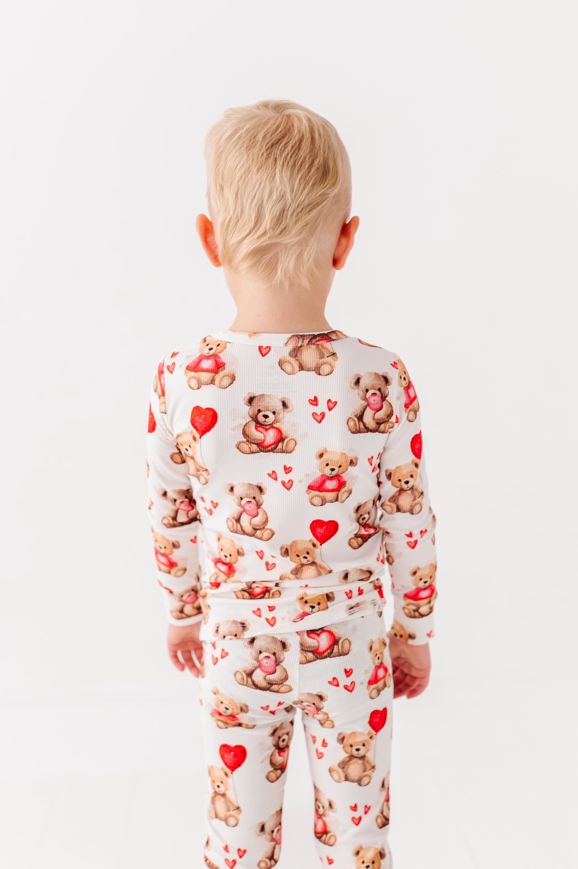 Detail shot of ribbed bamboo fabric on Beary Sweet two-piece pajama set