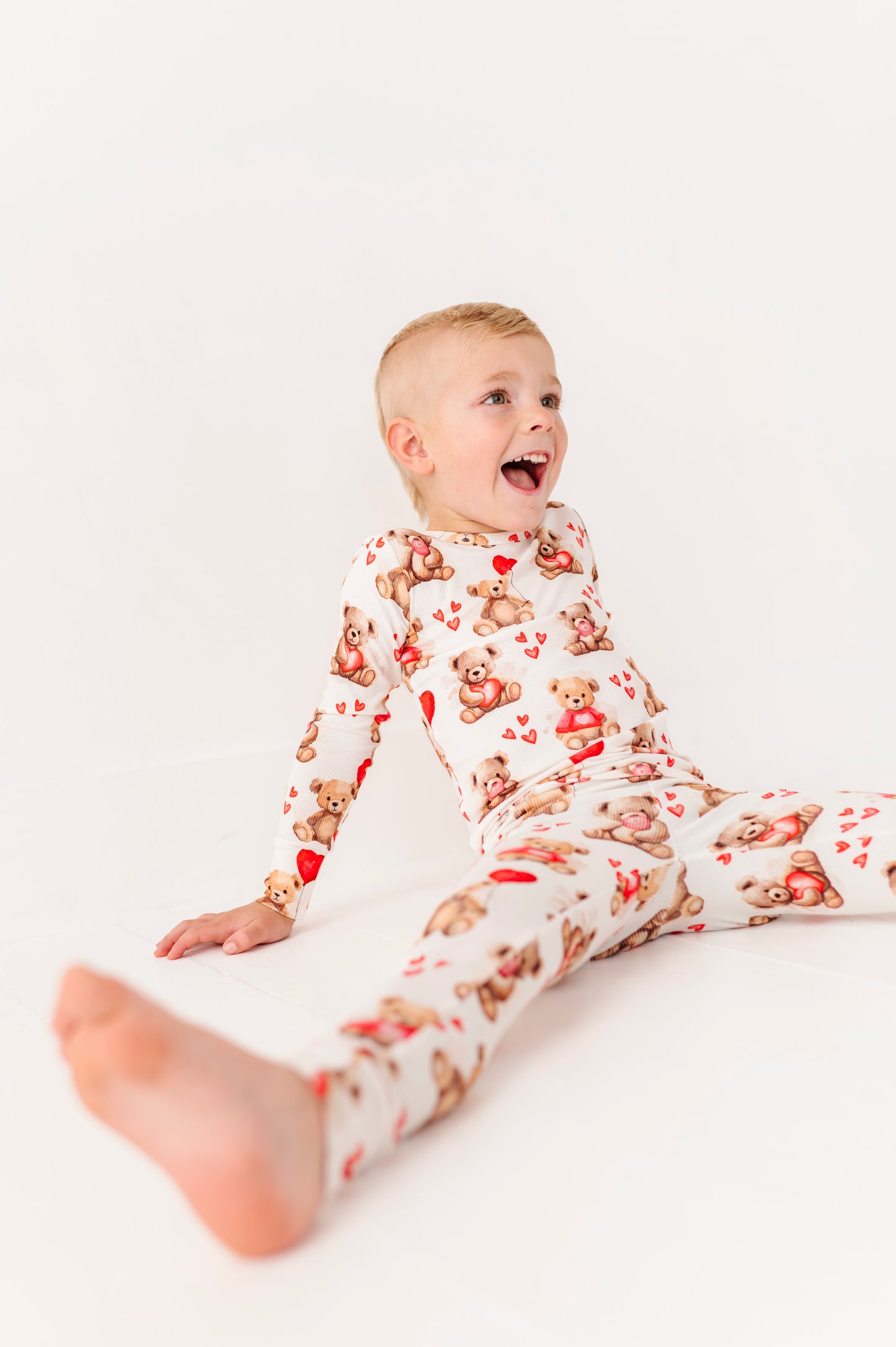 Beary Sweet ribbed bamboo pajamas featuring teddy bears and red hearts