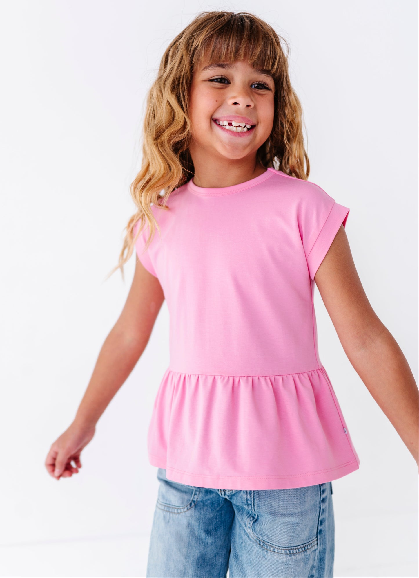 Pink/Green Bamboo/Cotton Peplum Top Set