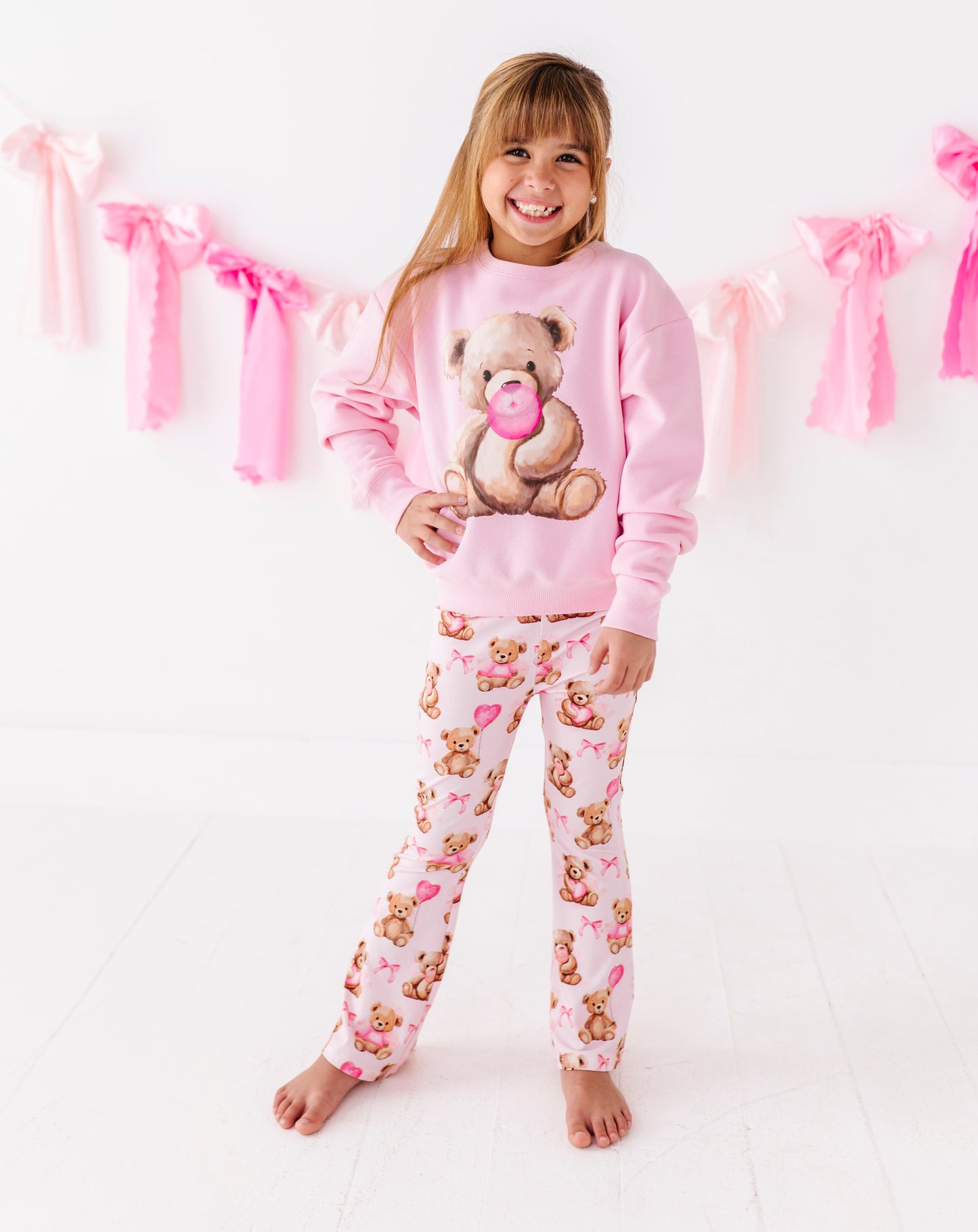 Girls Valentine pants made from bamboo cotton blend with teddy bears