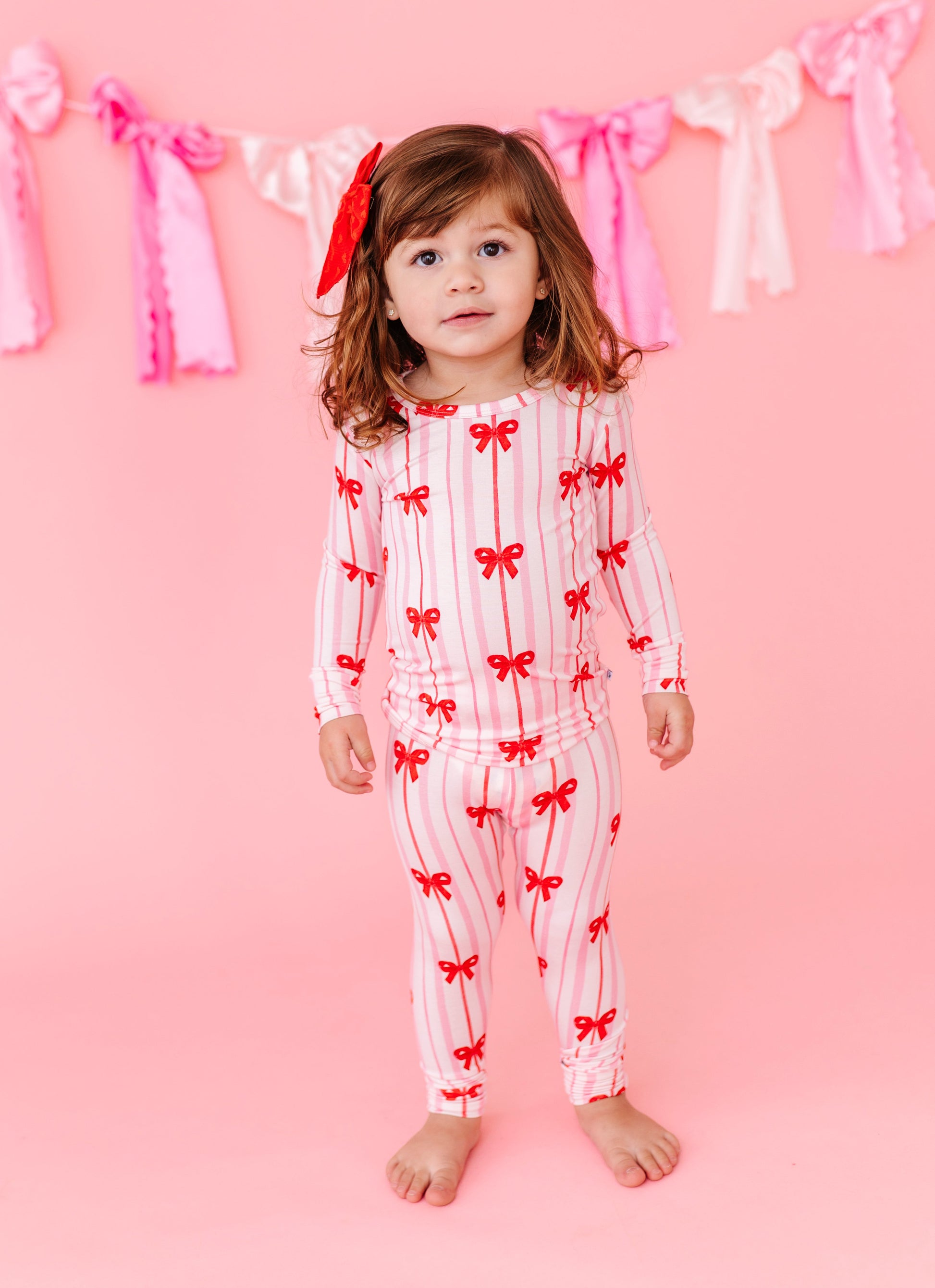 Ruby Ribbons bamboo pajama set showing snug fit and long sleeve top