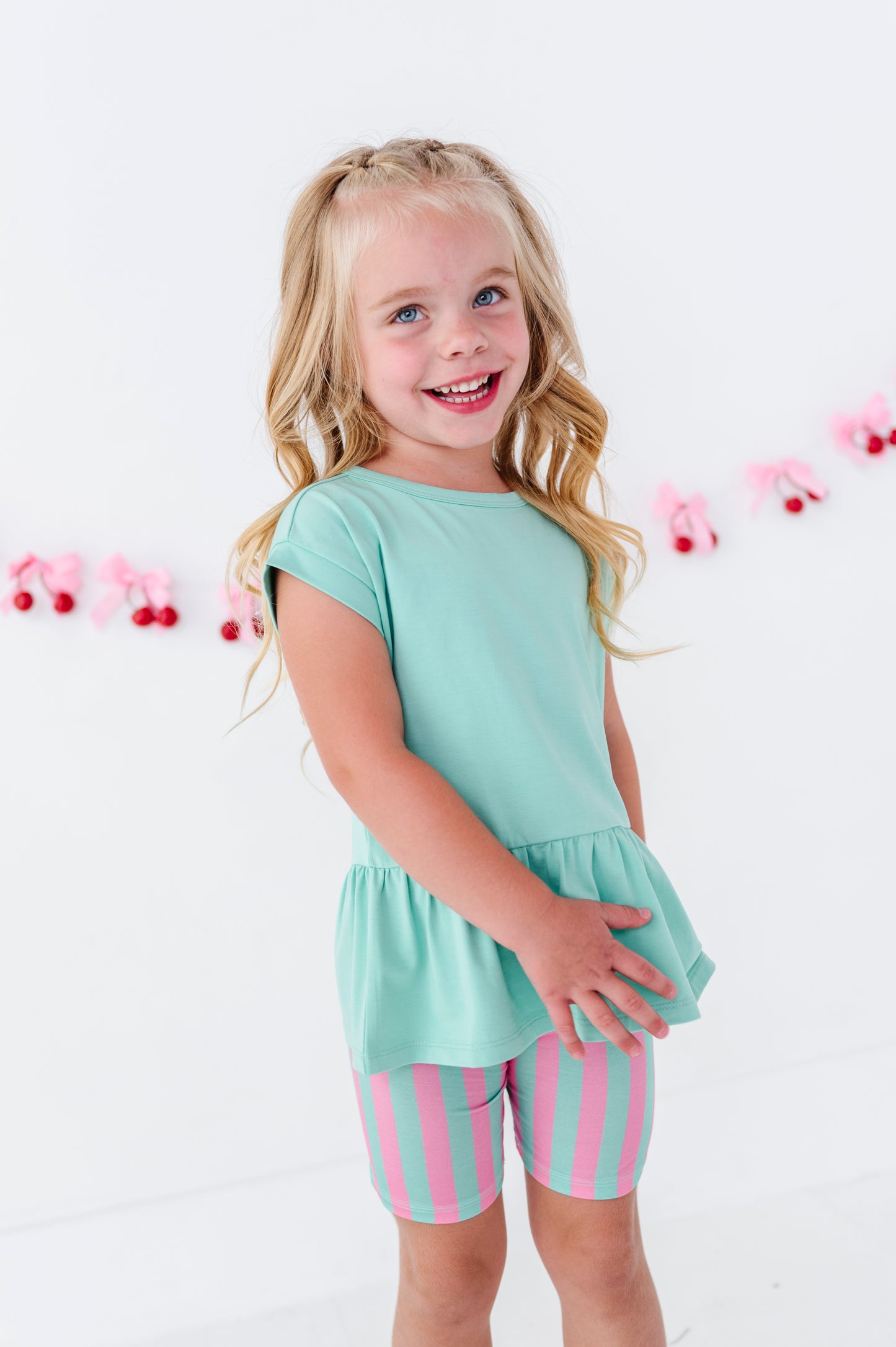 Cherry/Stripes Biker Short Set