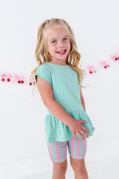 Cherry/Stripes Biker Short Set