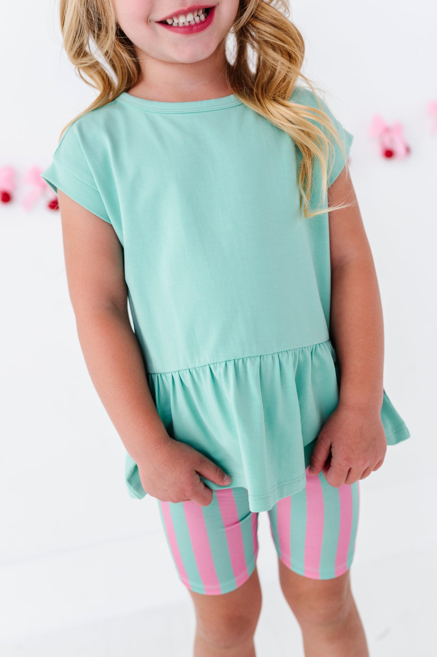 Pink/Green Bamboo/Cotton Peplum Top Set