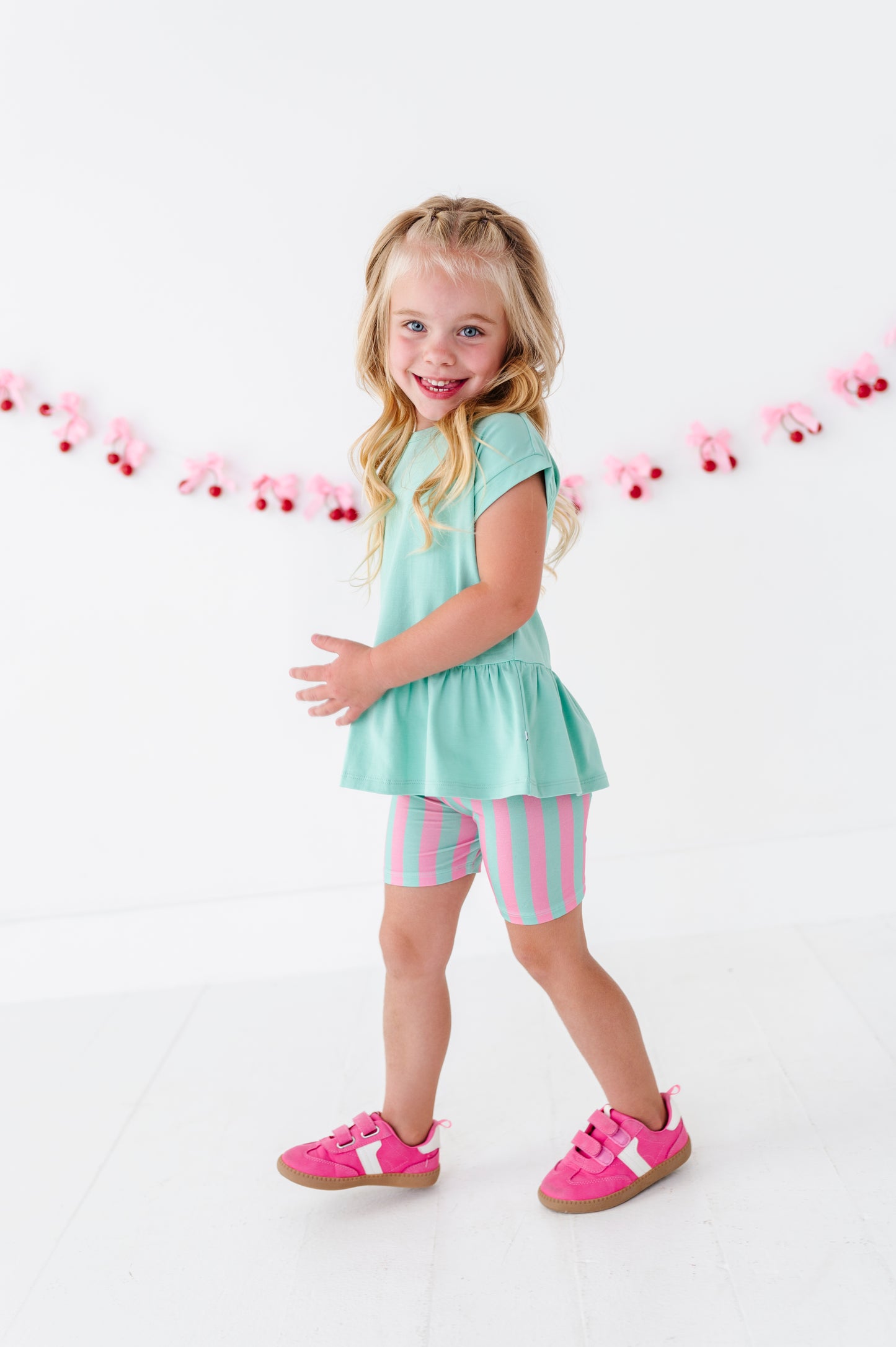 Pink/Green Bamboo/Cotton Peplum Top Set