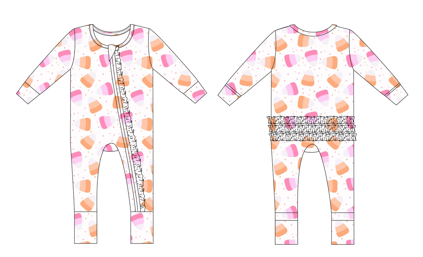 PRE ORDER: Candy Corn Ribbed Ruffle Convertible Romper