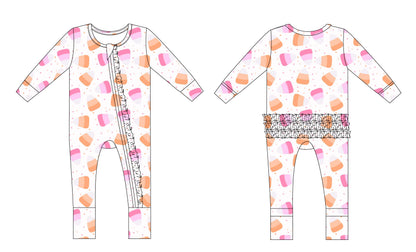 PRE ORDER: Candy Corn Ribbed Ruffle Convertible Romper