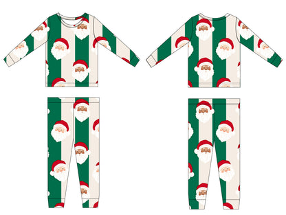 PRE-ORDER: St. Nick Stripes Ribbed Bamboo Pajama Set - GREEN