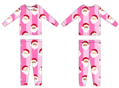 PRE-ORDER: St. Nick Stripes Ribbed Bamboo Pajama Set- PINK