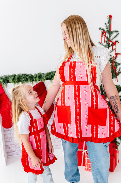 Candy Cane Stripes Ruffle Baking Apron