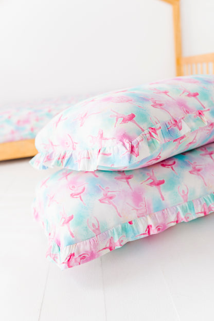 Set of two bamboo pillowcases featuring watercolor ballerinas 