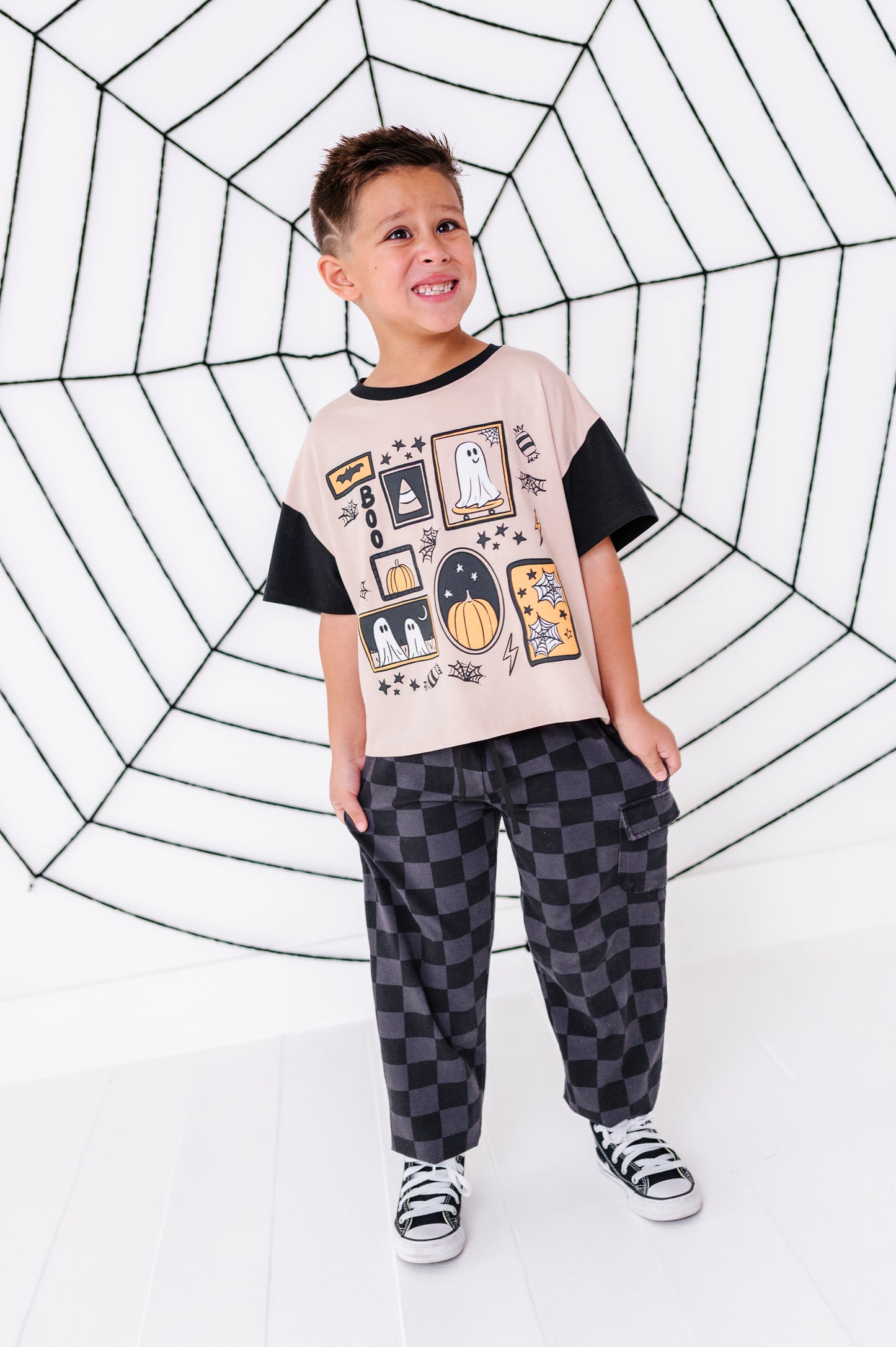 Distressed Checker Cargo Sweatpants